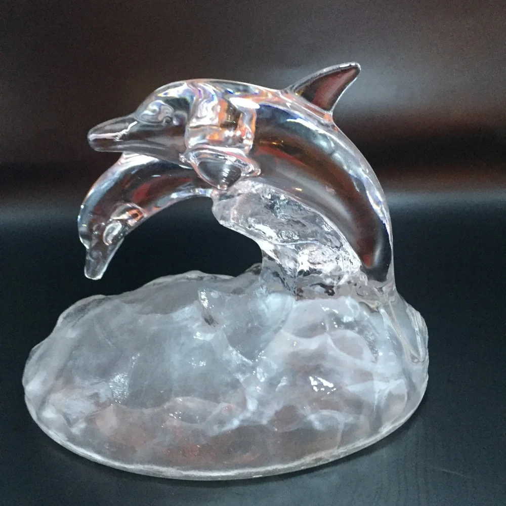 Cristal d'Arques 24% Crystal Dolphin Mom & Baby Figurine Glass Paperweig…